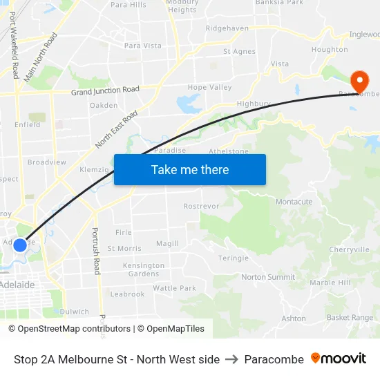 Stop 2A Melbourne St - North West side to Paracombe map