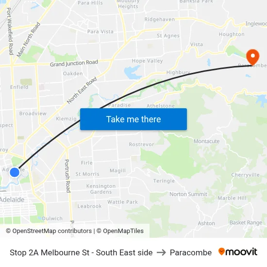 Stop 2A Melbourne St - South East side to Paracombe map