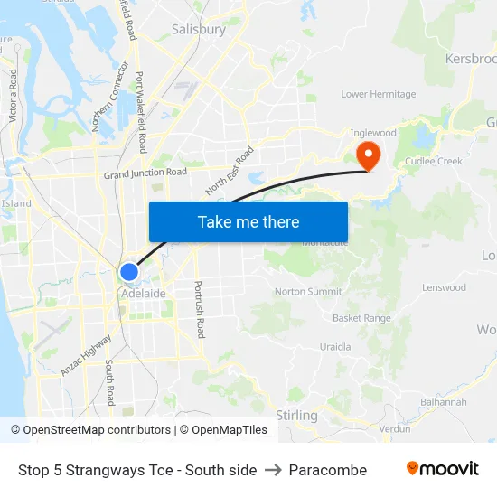 Stop 5 Strangways Tce - South side to Paracombe map