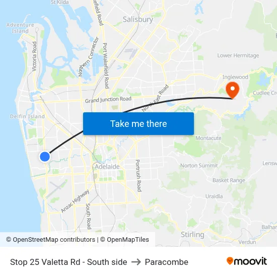 Stop 25 Valetta Rd - South side to Paracombe map