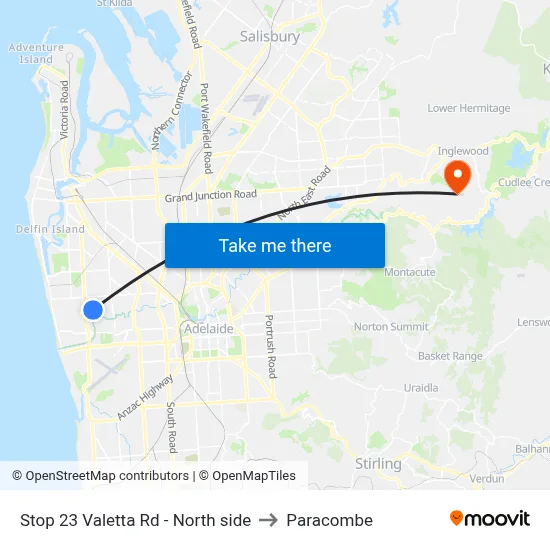 Stop 23 Valetta Rd - North side to Paracombe map