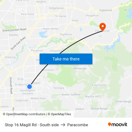 Stop 16 Magill Rd - South side to Paracombe map