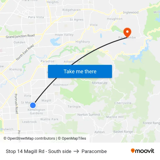 Stop 14 Magill Rd - South side to Paracombe map