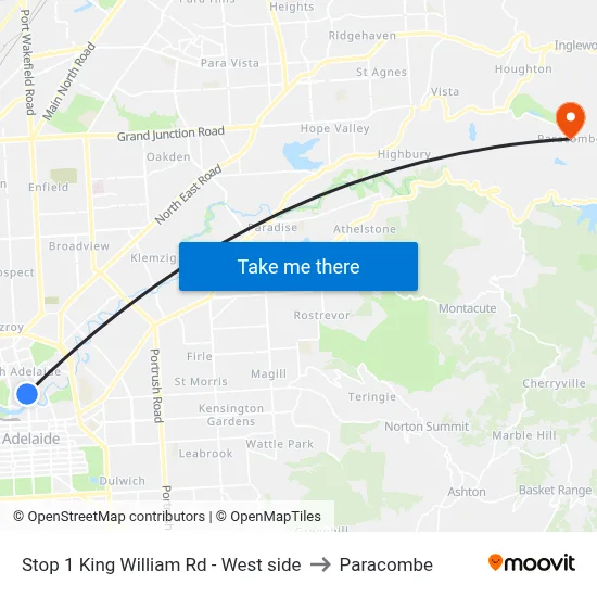 Stop 1 King William Rd - West side to Paracombe map