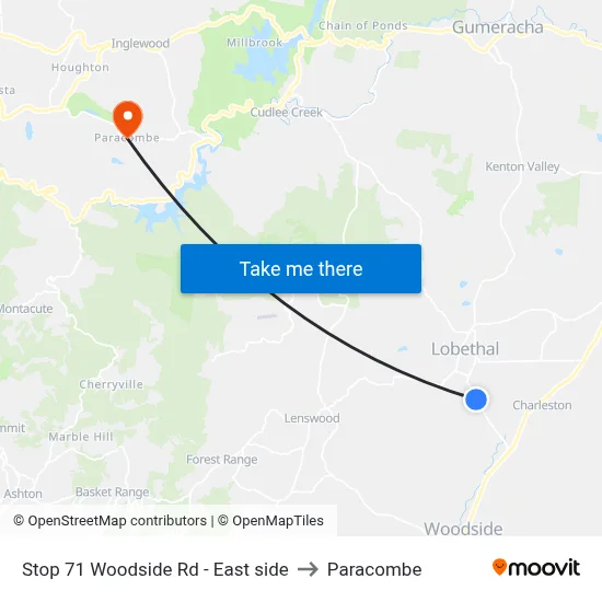 Stop 71  Woodside Rd - East side to Paracombe map