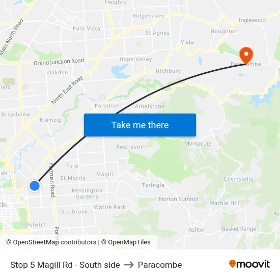 Stop 5 Magill Rd - South side to Paracombe map