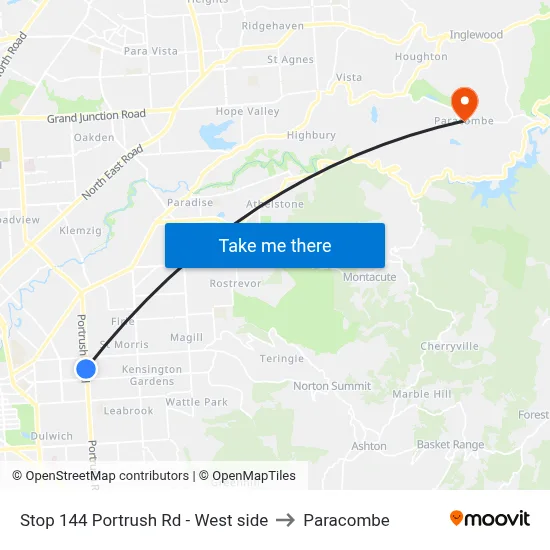 Stop 144 Portrush Rd - West side to Paracombe map