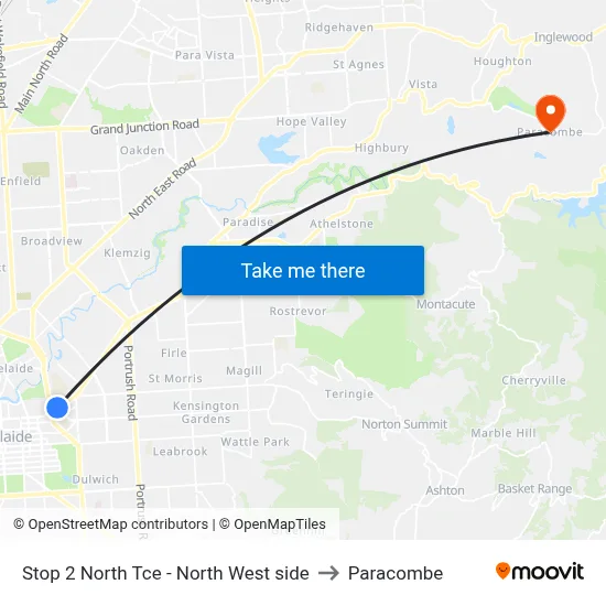 Stop 2 North Tce - North West side to Paracombe map
