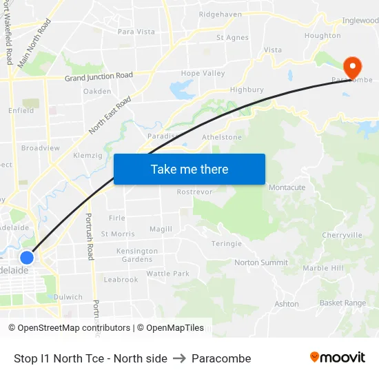 Stop I1 North Tce - North side to Paracombe map