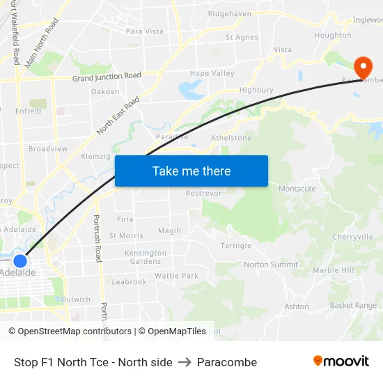 Stop F1 North Tce - North side to Paracombe map