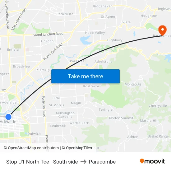 Stop U1 North Tce - South side to Paracombe map