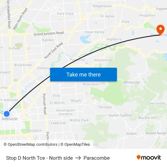 Stop D North Tce - North side to Paracombe map