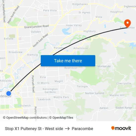 Stop X1 Pulteney St - West side to Paracombe map