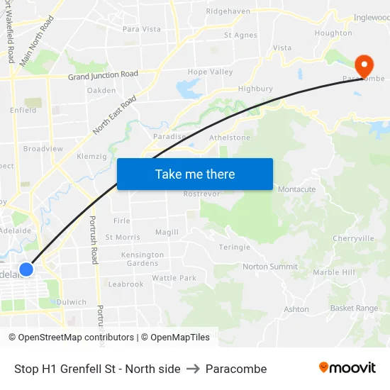Stop H1 Grenfell St - North side to Paracombe map