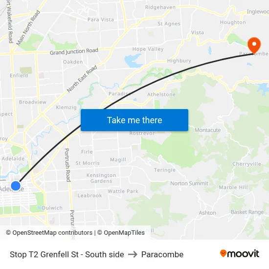 Stop T2 Grenfell St - South side to Paracombe map