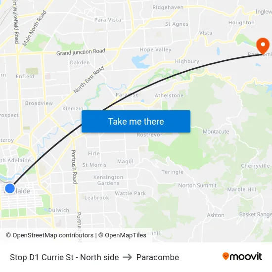 Stop D1 Currie St - North side to Paracombe map