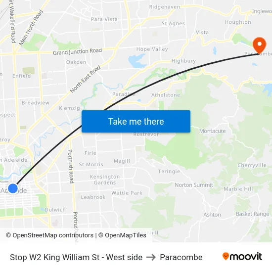 Stop W2 King William St - West side to Paracombe map