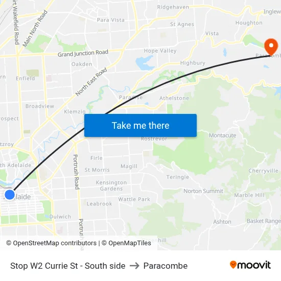 Stop W2 Currie St - South side to Paracombe map