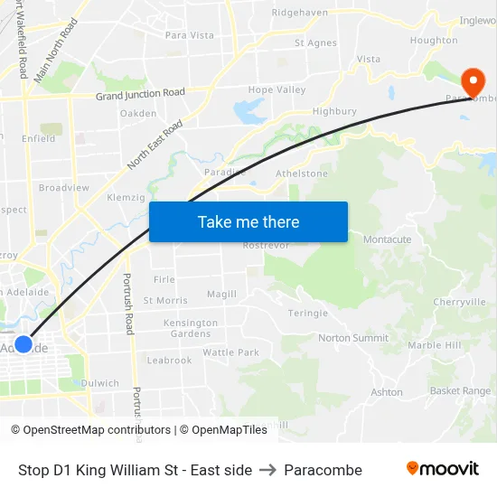 Stop D1 King William St - East side to Paracombe map