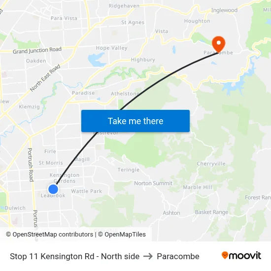 Stop 11 Kensington Rd - North side to Paracombe map