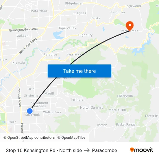 Stop 10 Kensington Rd - North side to Paracombe map