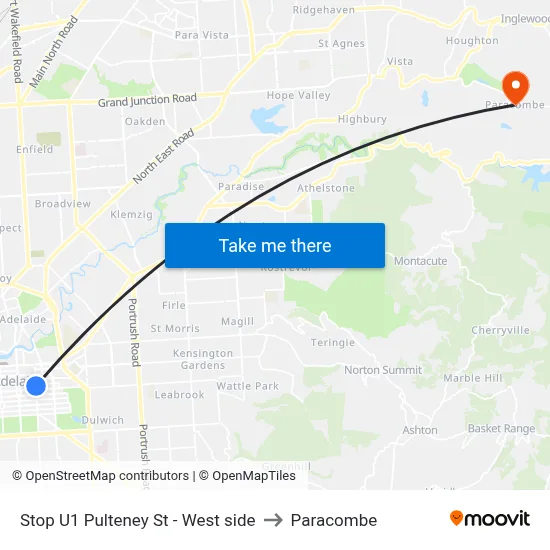 Stop U1 Pulteney St - West side to Paracombe map