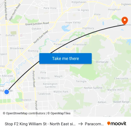 Stop F2 King William St - North East side to Paracombe map