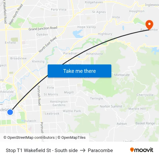 Stop T1 Wakefield St - South side to Paracombe map
