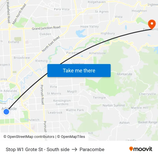 Stop W1 Grote St - South side to Paracombe map