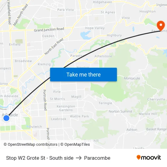 Stop W2 Grote St - South side to Paracombe map