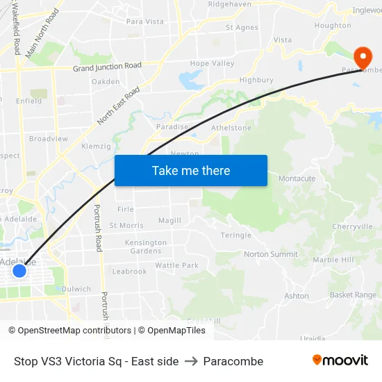Stop VS3 Victoria Sq - East side to Paracombe map