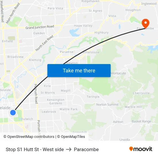 Stop S1 Hutt St - West side to Paracombe map