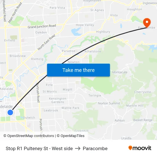 Stop R1 Pulteney St - West side to Paracombe map