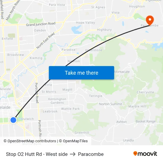 Stop O2 Hutt Rd - West side to Paracombe map