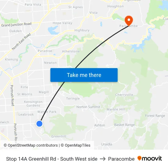 Stop 14A Greenhill Rd - South West side to Paracombe map