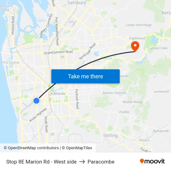 Stop 8E Marion Rd - West side to Paracombe map