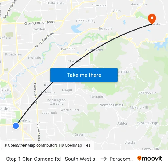Stop 1 Glen Osmond Rd - South West side to Paracombe map