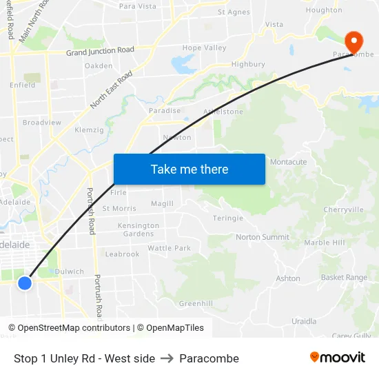 Stop 1 Unley Rd - West side to Paracombe map