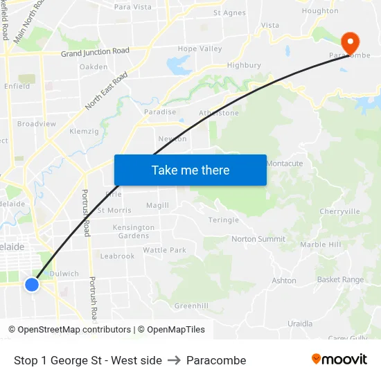Stop 1 George St - West side to Paracombe map