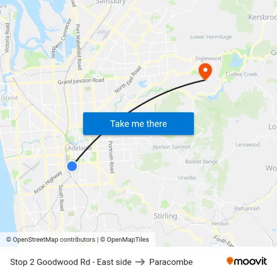 Stop 2 Goodwood Rd - East side to Paracombe map
