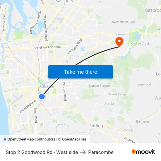 Stop 2 Goodwood Rd - West side to Paracombe map