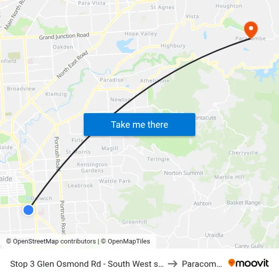 Stop 3 Glen Osmond Rd - South West side to Paracombe map