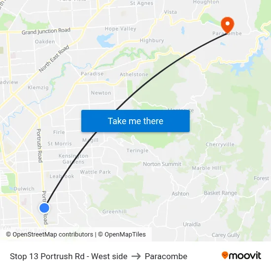 Stop 13 Portrush Rd - West side to Paracombe map