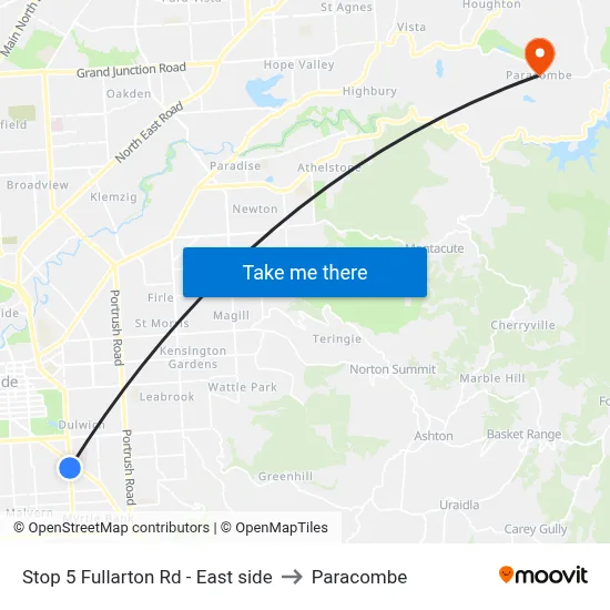 Stop 5 Fullarton Rd - East side to Paracombe map