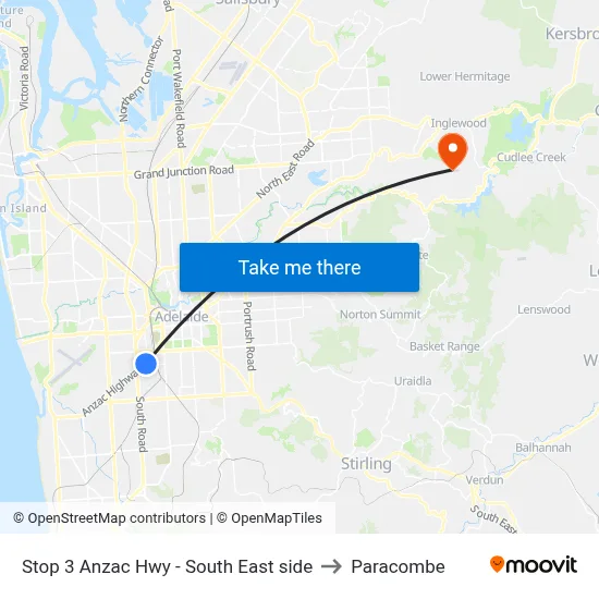 Stop 3 Anzac Hwy - South East side to Paracombe map
