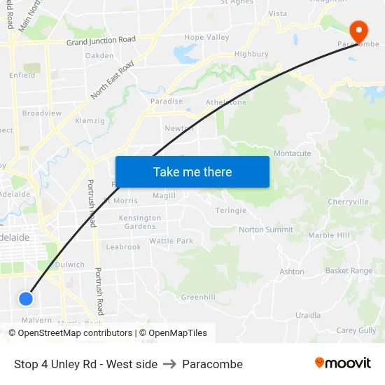 Stop 4 Unley Rd - West side to Paracombe map