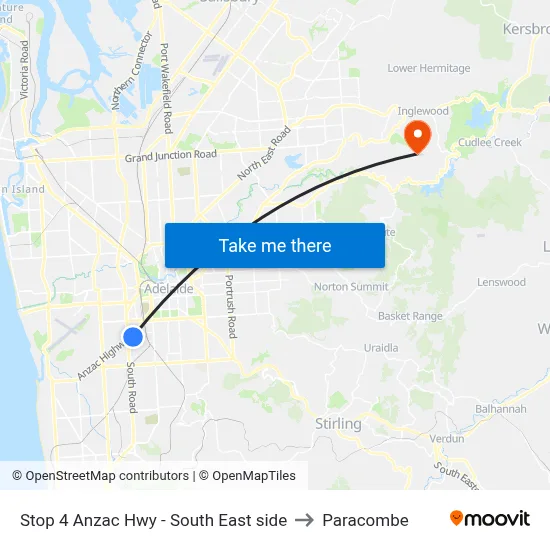 Stop 4 Anzac Hwy - South East side to Paracombe map