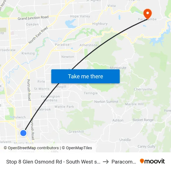 Stop 8 Glen Osmond Rd - South West side to Paracombe map