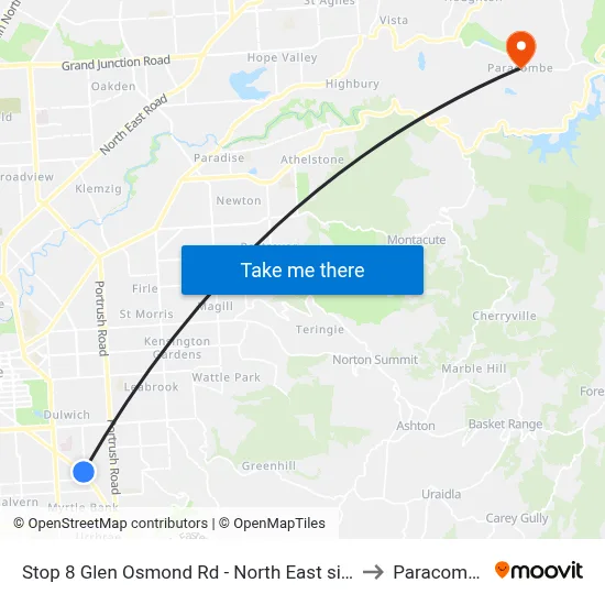 Stop 8 Glen Osmond Rd - North East side to Paracombe map