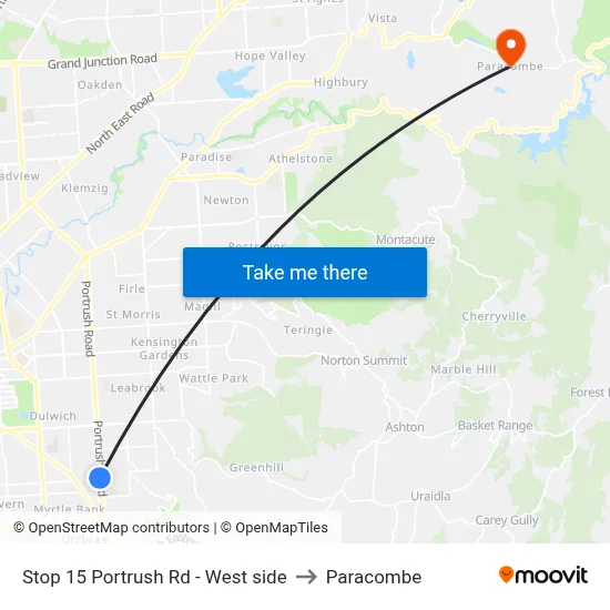 Stop 15 Portrush Rd - West side to Paracombe map